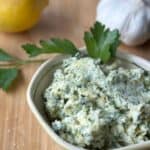 Small bowl of garlic herb butter